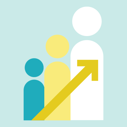 Vector image of three stick figures of increasing size