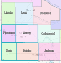 Screenshot showing selected counties on BYO tool map