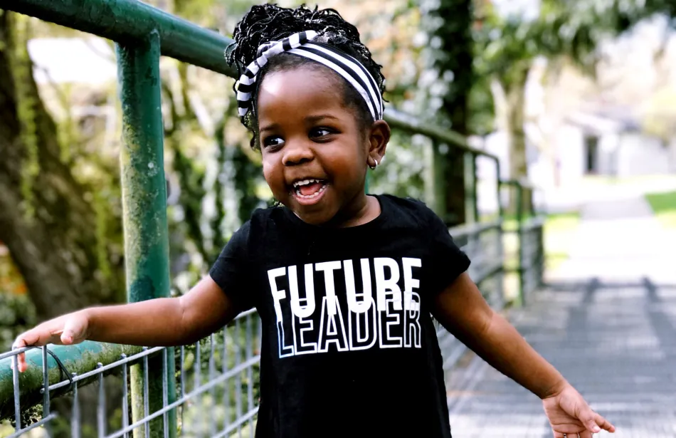 Little girl wearing future leader tee shirt
