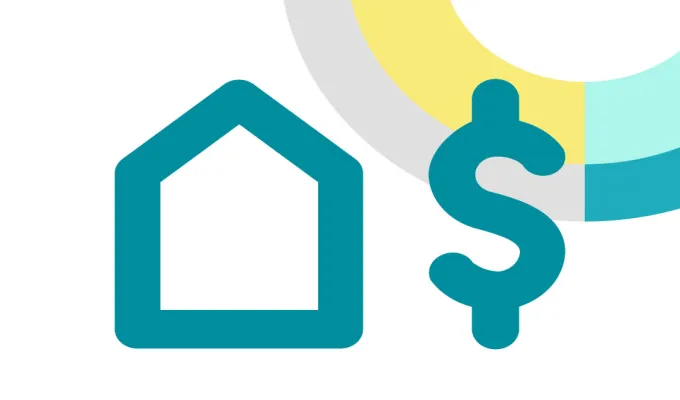 Line drawing of a house and a dollar sign representing household income
