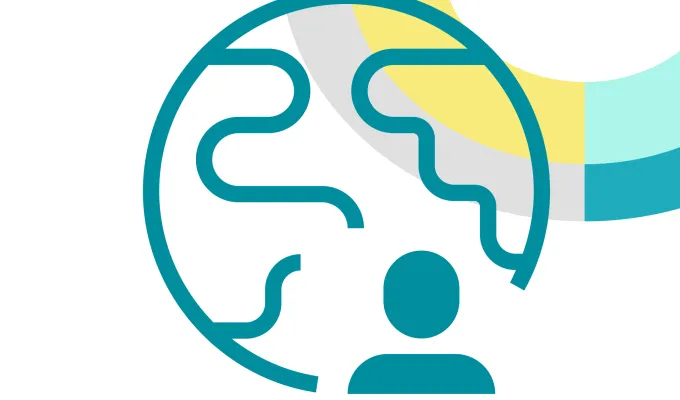 Line art of the globe with a person icon, representing immigration