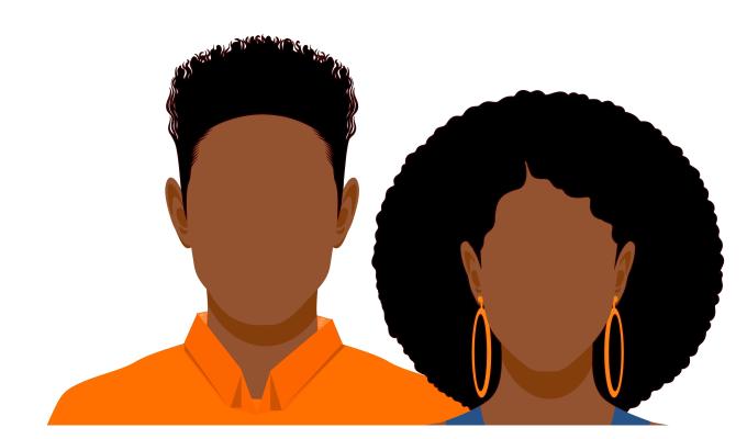 African American couple illustrated with text