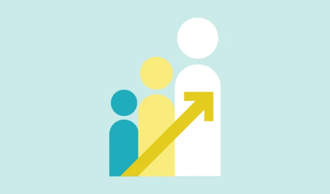 Vector image of three stick figures of increasing size