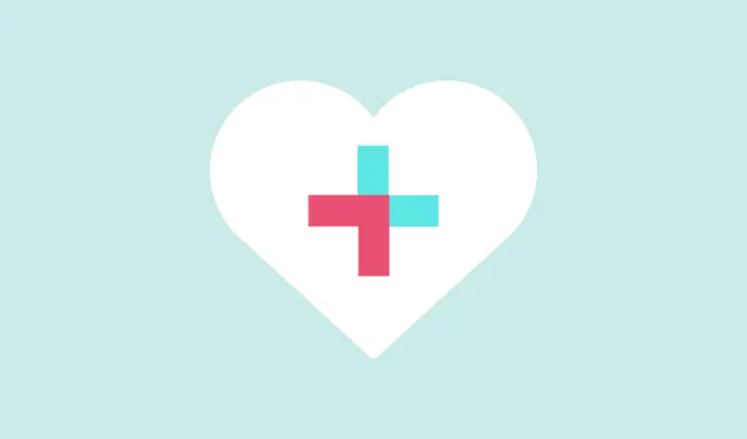 Vector image of a heart with a plus sign in the middle