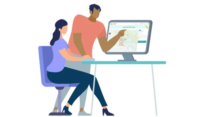 Vector image of a man and a woman using the BYO tool