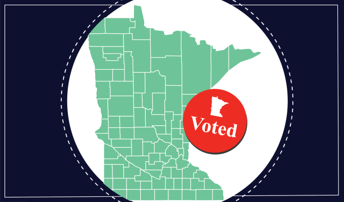 Map of Minnesota with an "I voted" sticker