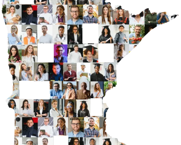Vector of the state of Minnesota with a collage of people and blank boxes