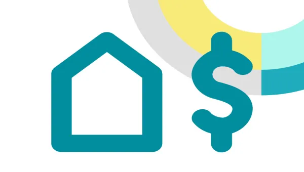 Line drawing of a house and a dollar sign representing household income