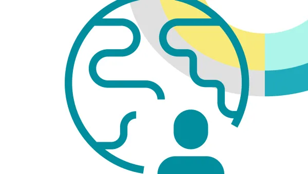 Line art of the globe with a person icon, representing immigration