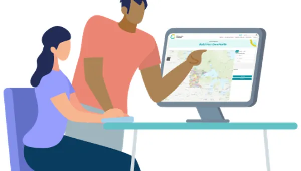 Vector image of a man and a woman using the BYO tool